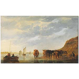 A Herdsman with Five Cows by a River - Aelbert Cuyp