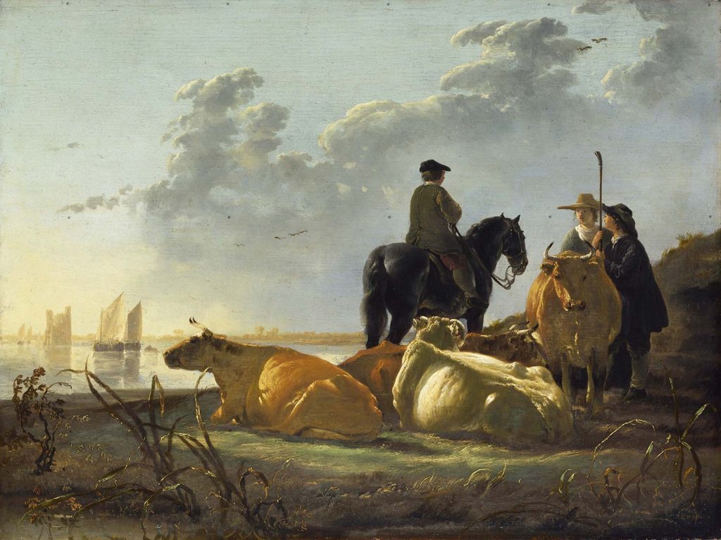 Peasants and Cattle by the River Merwede by Aelbert Cuyp