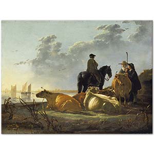 Peasants and Cattle by the River Merwede by Aelbert Cuyp