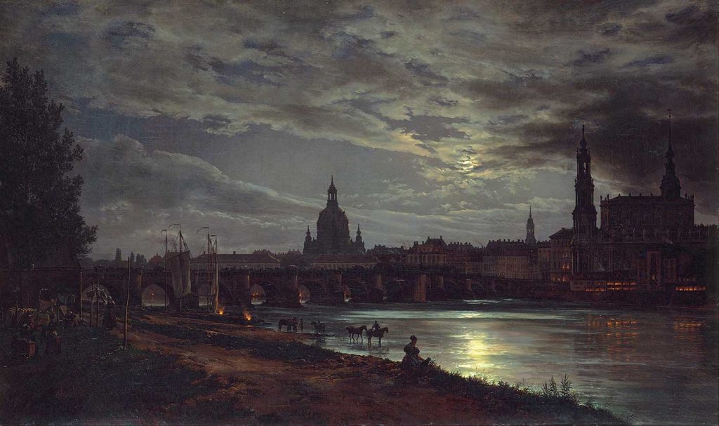 View of Dresden by Moonlight by Johan Christian Dahl