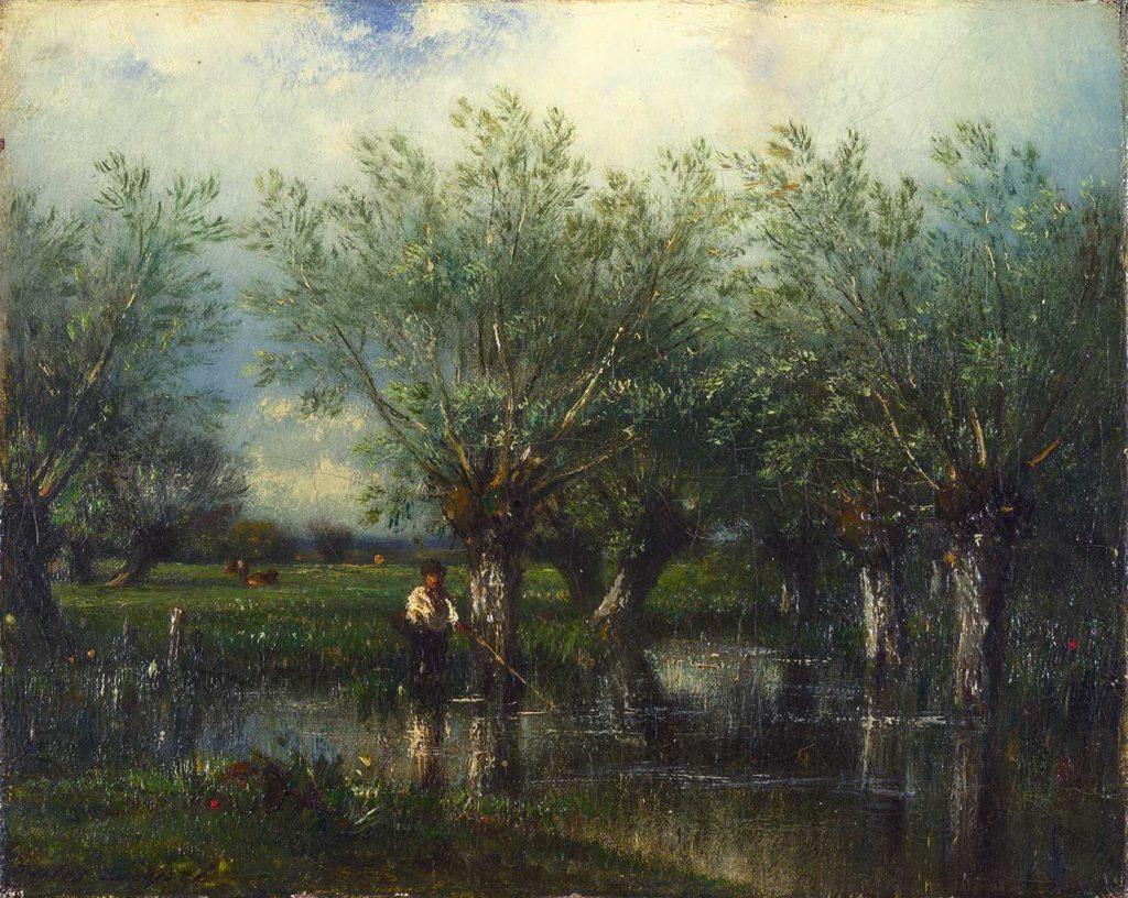 Willows with a Man Fishing by Jules-Louis Dupré
