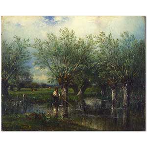 Willows with a Man Fishing by Jules-Louis Dupré