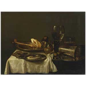 Snack with Ham, Romans and Silver Cups by Willem Claesz Heda